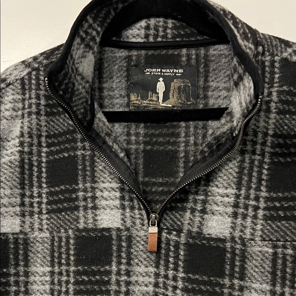 Black and Gray Plaid Men's Zip-Up Sweater